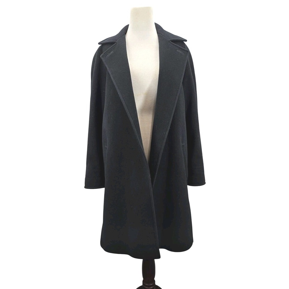 John Weitz LambsWool Cashmere Collar Open PeaCoat Womens 4 Black Double Breasted